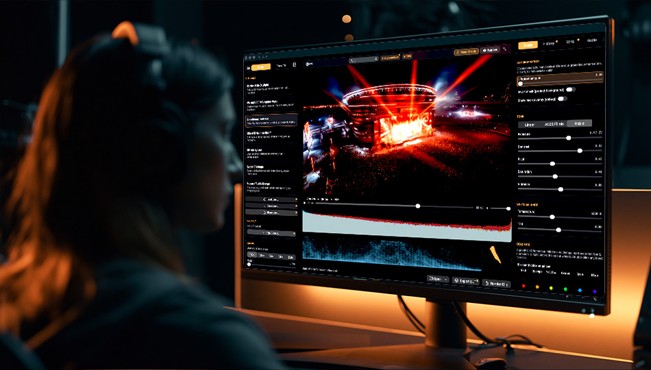 Remote colorist shaping a look with live scopes, sending NDI